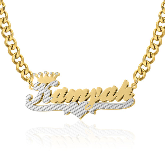 2-Tone Crown 3D Plated Name Necklace
