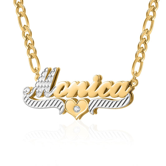 Diamond 2-Tone Heart 3D Plated Name Necklace