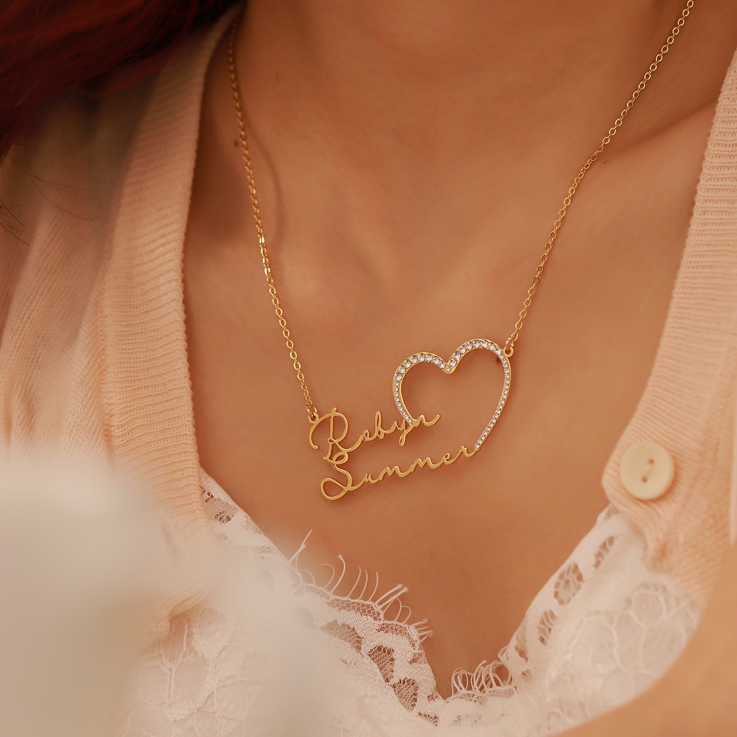 Name Necklace With Heart Clasp Double Layers Cursive Iced Out CZ Lette –  sky is the limit prints craft shop